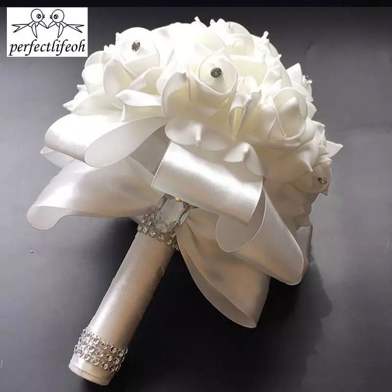perfectlifeoh Bride Bridesmaid Rose Artificial Hands Holding Wedding Flowers Bridal Bouquets for Party Decoration  Royal Blue Total length: about 10 i