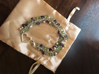 Bracelet colorful Stones w/ silver heart at claps