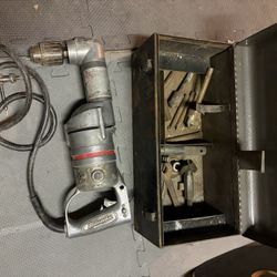 Vintage Milwaukee right angle drill and bits With Box