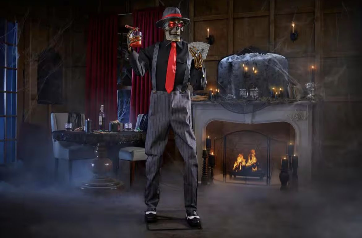 6.5 Ft Poker Player Animatronic Skeleton Halloween