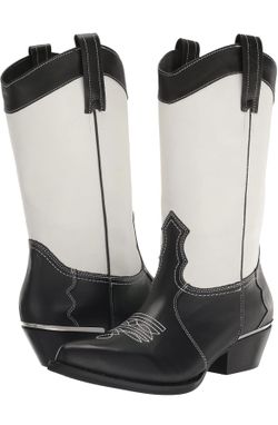 DKNY NIB Women’s US Size 6 Laila Cowboy Boot Smooth Calf Leather Black/White 