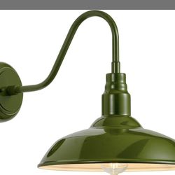 GOALPLUS 14in Outdoor Gooseneck Lights For Farmhouse, Barn Style Goose Neck Wall Light Fxiture With Wall Mount, Olive Green Exterior Porch Sconce For 