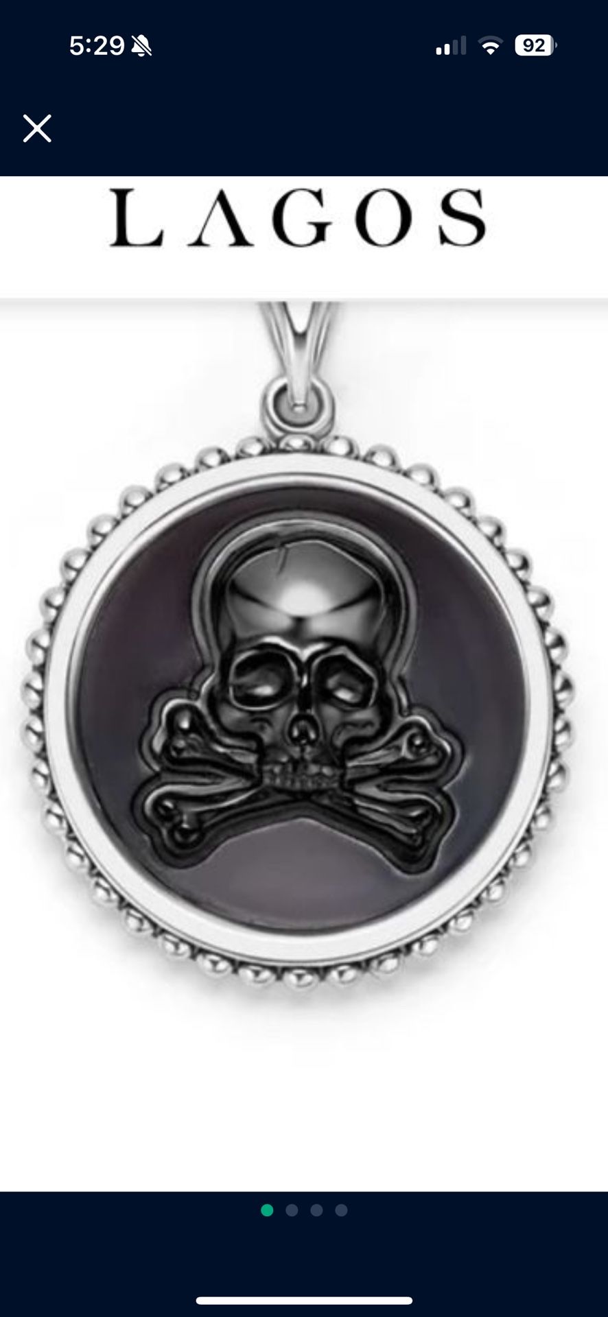 NEW LAGOS AMULET PENDANT W/ Tag. ROUND STERLING SILVER BLACK ONYX AGATE SKULL & CROSSBONES RETAIL $500 NOW $275. BLUE LAPIS Greek Spartan Helmet $275