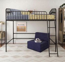 Metal Twin Loft Bed, Black
