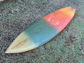 vintage, 1970s Lite Wave Surfboard by Steve Brom, twin-fin
