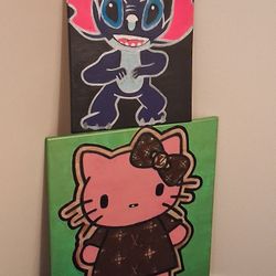 Hello Kitty And Stitch Custom Paintings
