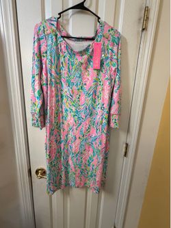 Lilly Pulitzer Large Pink Multicolor Leaf Print Shift Dress