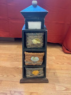 Lighthouse Wood Cabinet with Wicker Basket Drawers