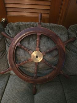 Vintage wooden nautical ships wheel