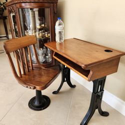 Antique Very Small Child's Student Desk & Chair Set From 1900's. 