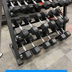 🔥NEW 5-50 Rubber Hex Dumbbell Set W/ Rack