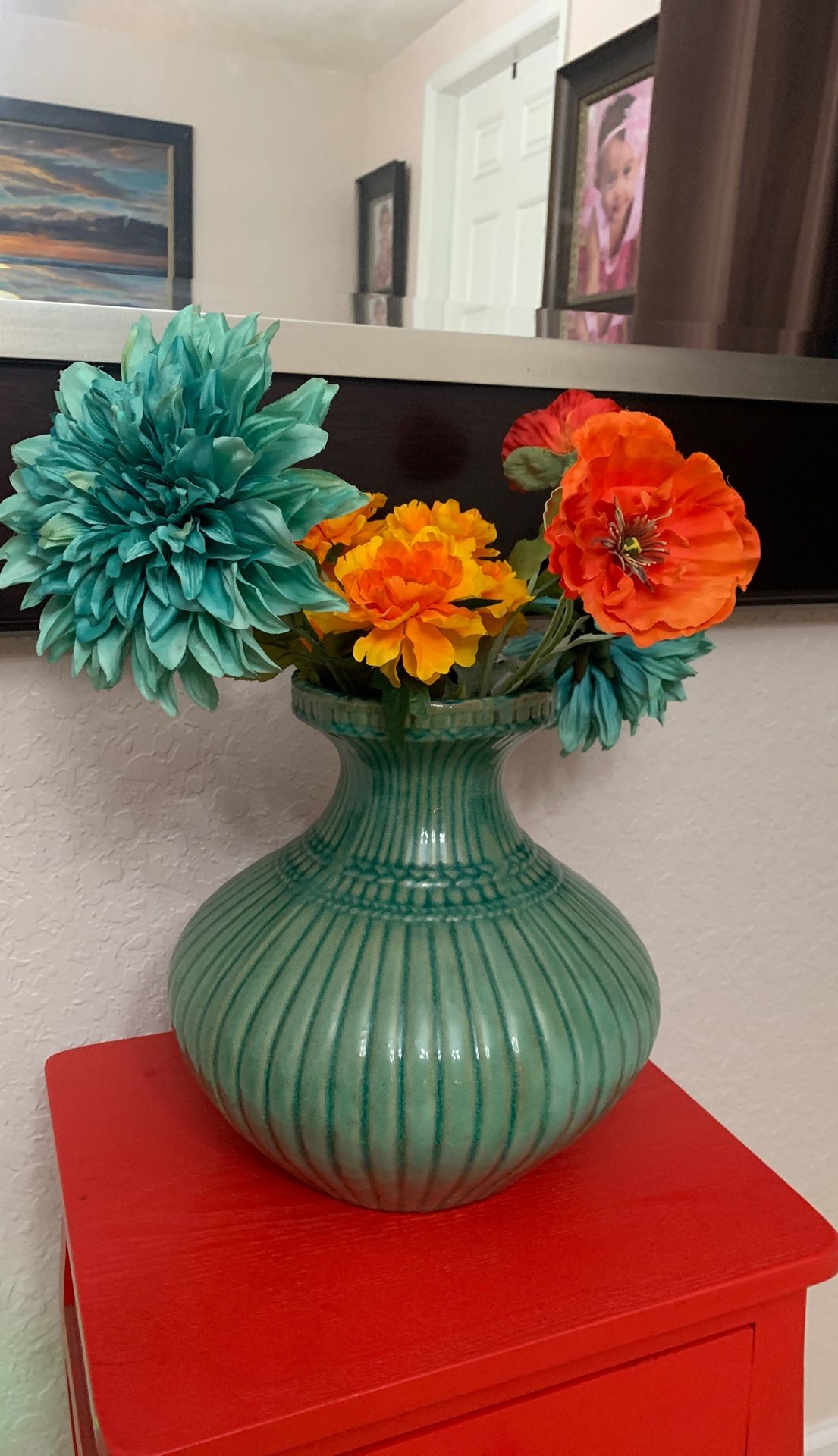 Large vase with poppy flowers 19” x 12”