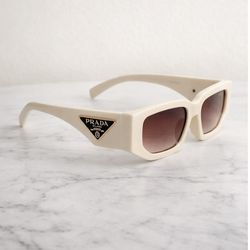 PRADA Milano Cream Oversized Sunglasses w/ Triangle Logo – AUTHENTIC
