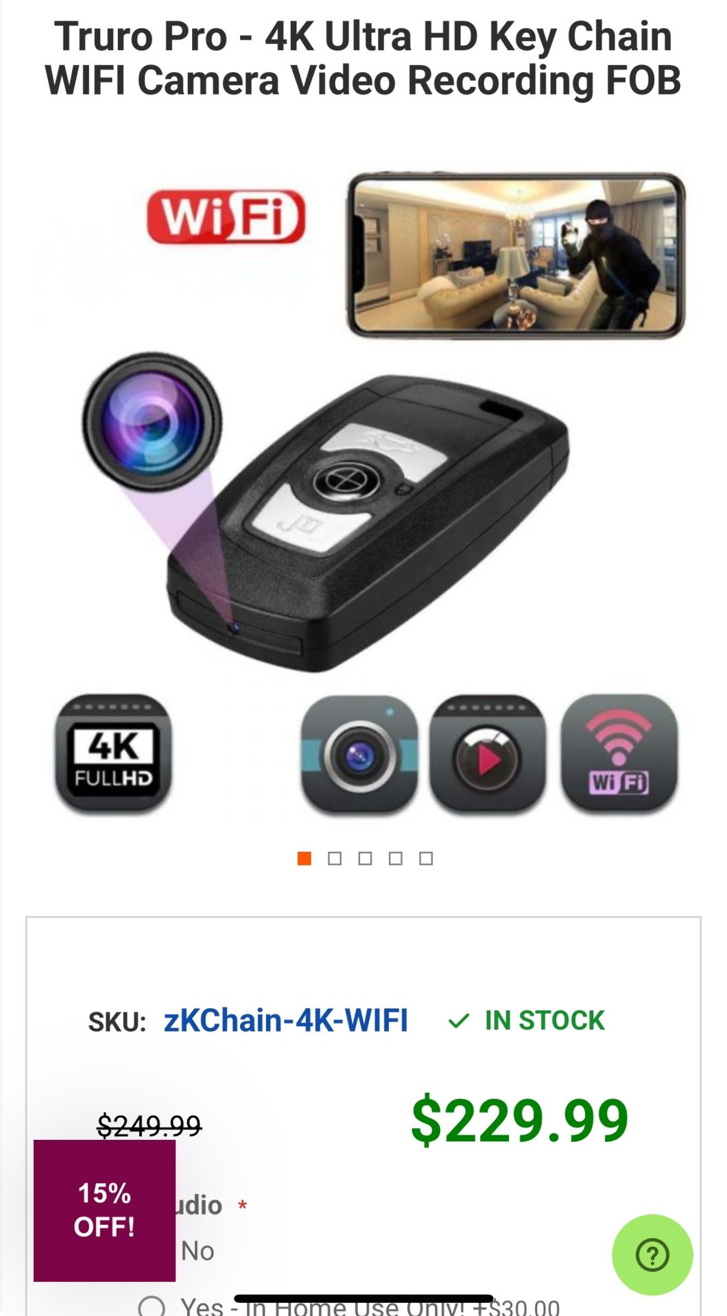 Truro Pro - 4K Ultra HD Key Chain WIFI Camera Video Recording FOB