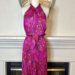 Elegant Pink Floral Halter Dress