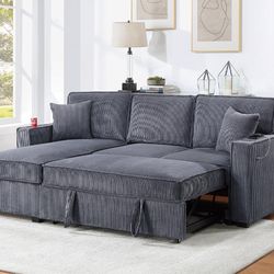 Dark Gray Reversible Sectional W/ Cup Holder