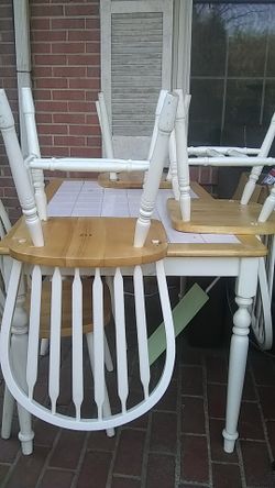 Wood and tile top table with five cheer