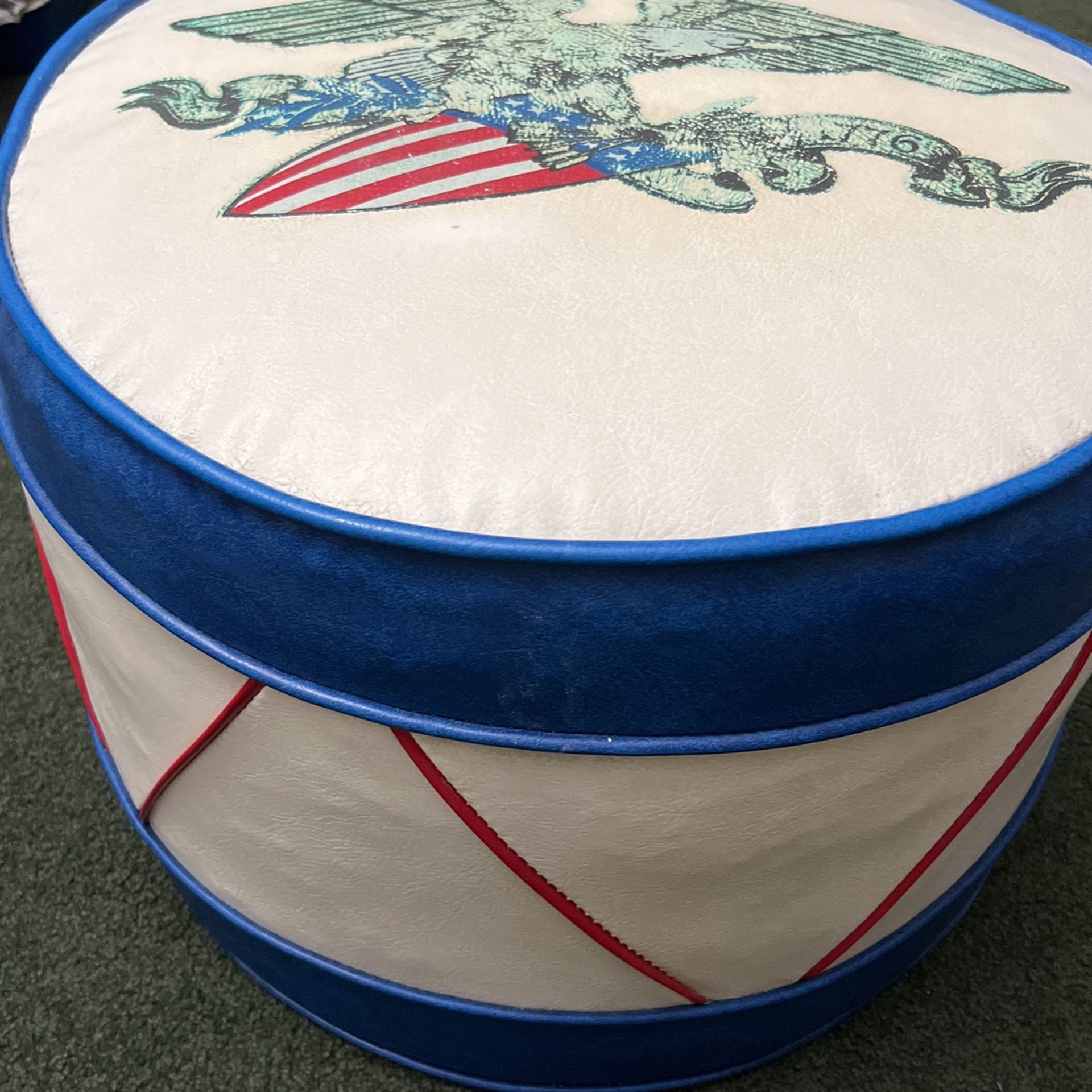 Vintage Babcock Americana Ottoman Mid Century Modern Eagle With Flag Drum Style