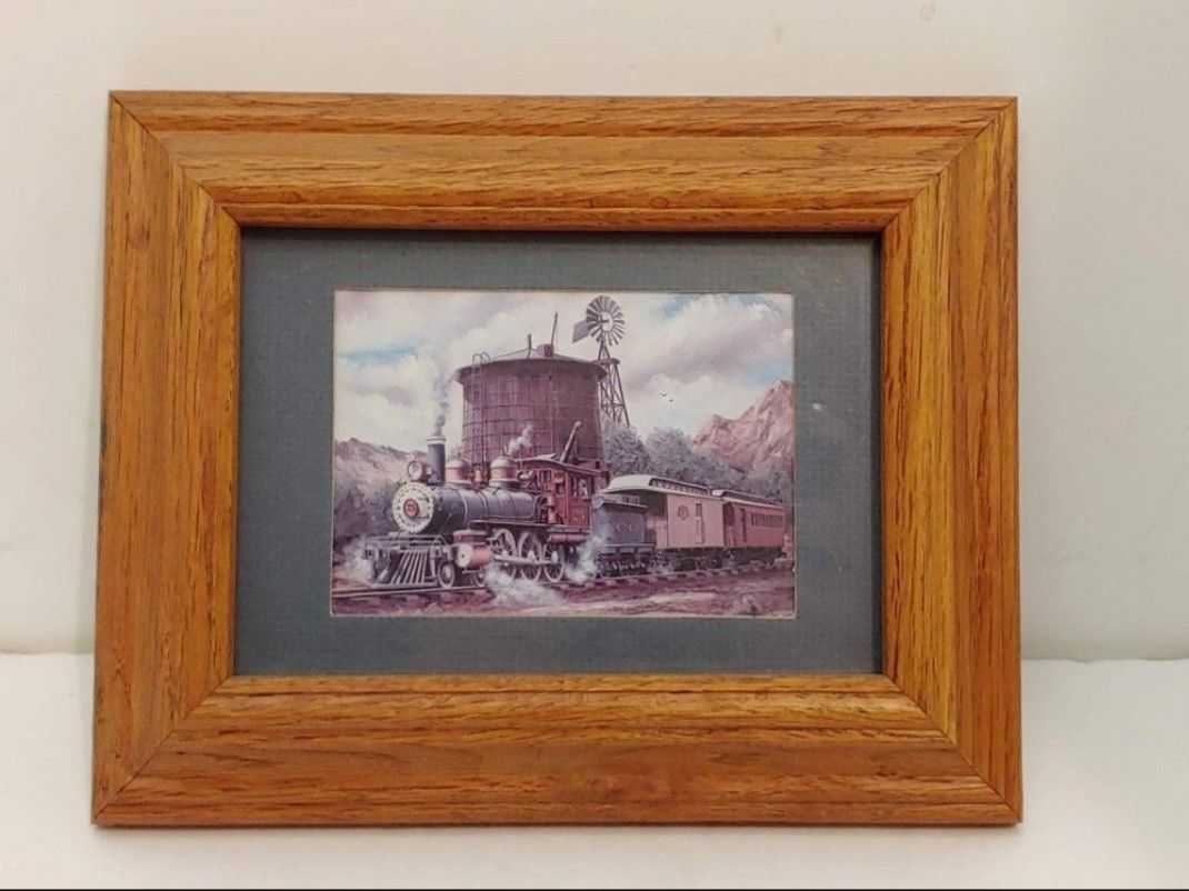 VINTAGE ART TRAIN 9"1/2 L BY 8"H WOOD FRAME
