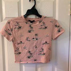 Forever 21, Pink tropical, cropped shirt, size : S