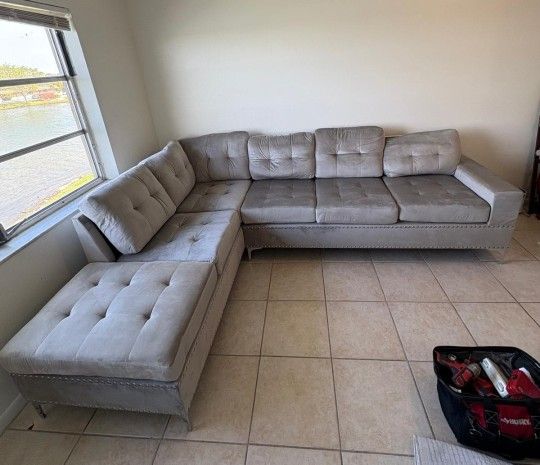 Sectional Sofa Grey Velvet New
