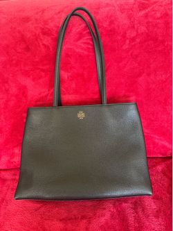 Tory Burch McGraw Tote Black Pebbled Leather Large Bag