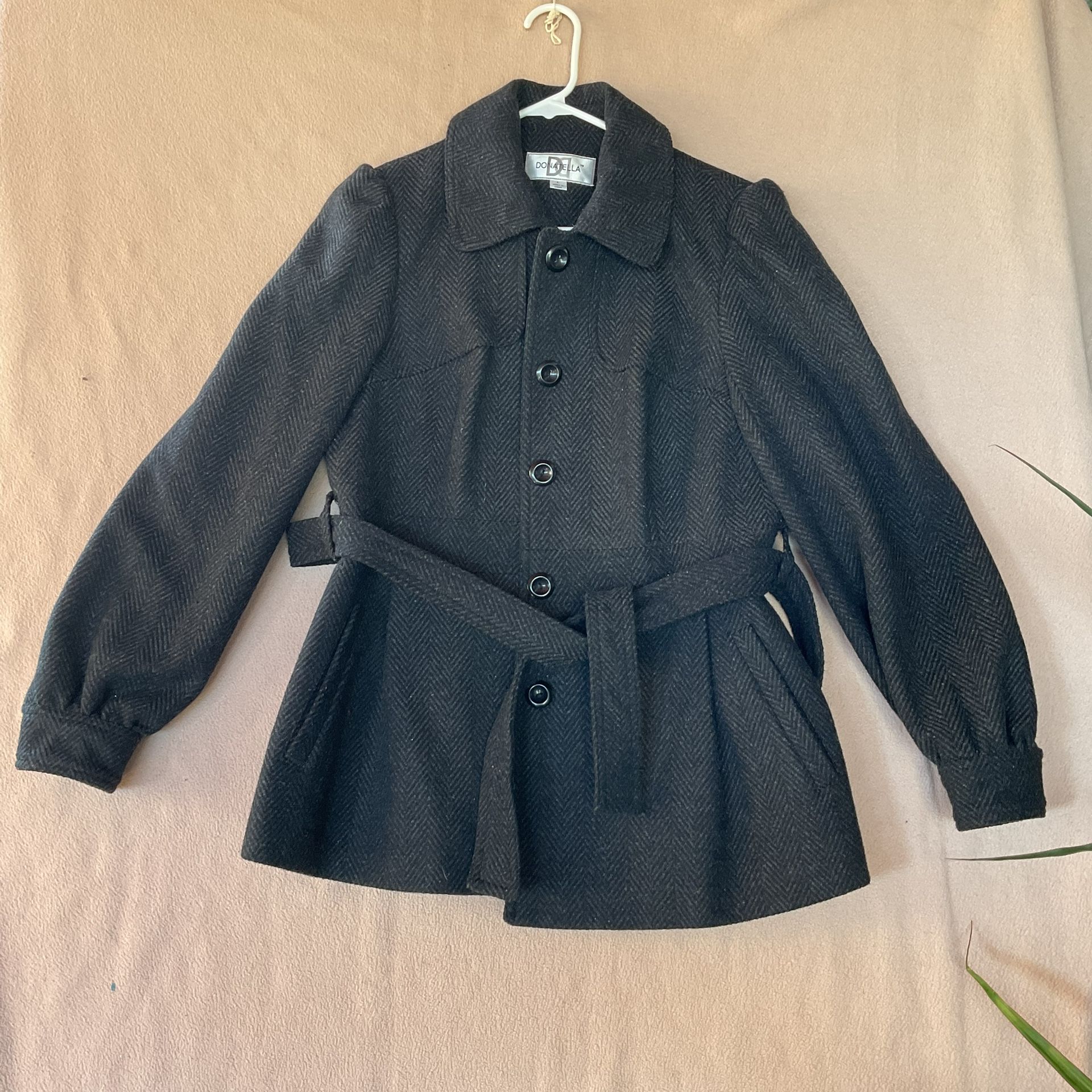 Donatella Wool Blend Long Coat Black Classic Winter Trench Coat Size L