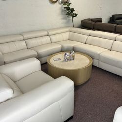 Furniture- Natuzzi Real Italian Leather 5 Pc Sectional With 2 Power Recliners- Rinan