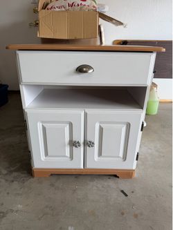Small cabinet, white. Good for microwave table/cart table