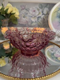 Pink Rasberry Fenton Thumb Print ruffled Bowl