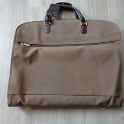 Diane Von Furstenberg Folding Garment Travel Bag Brown Faux Suede Leather Trim