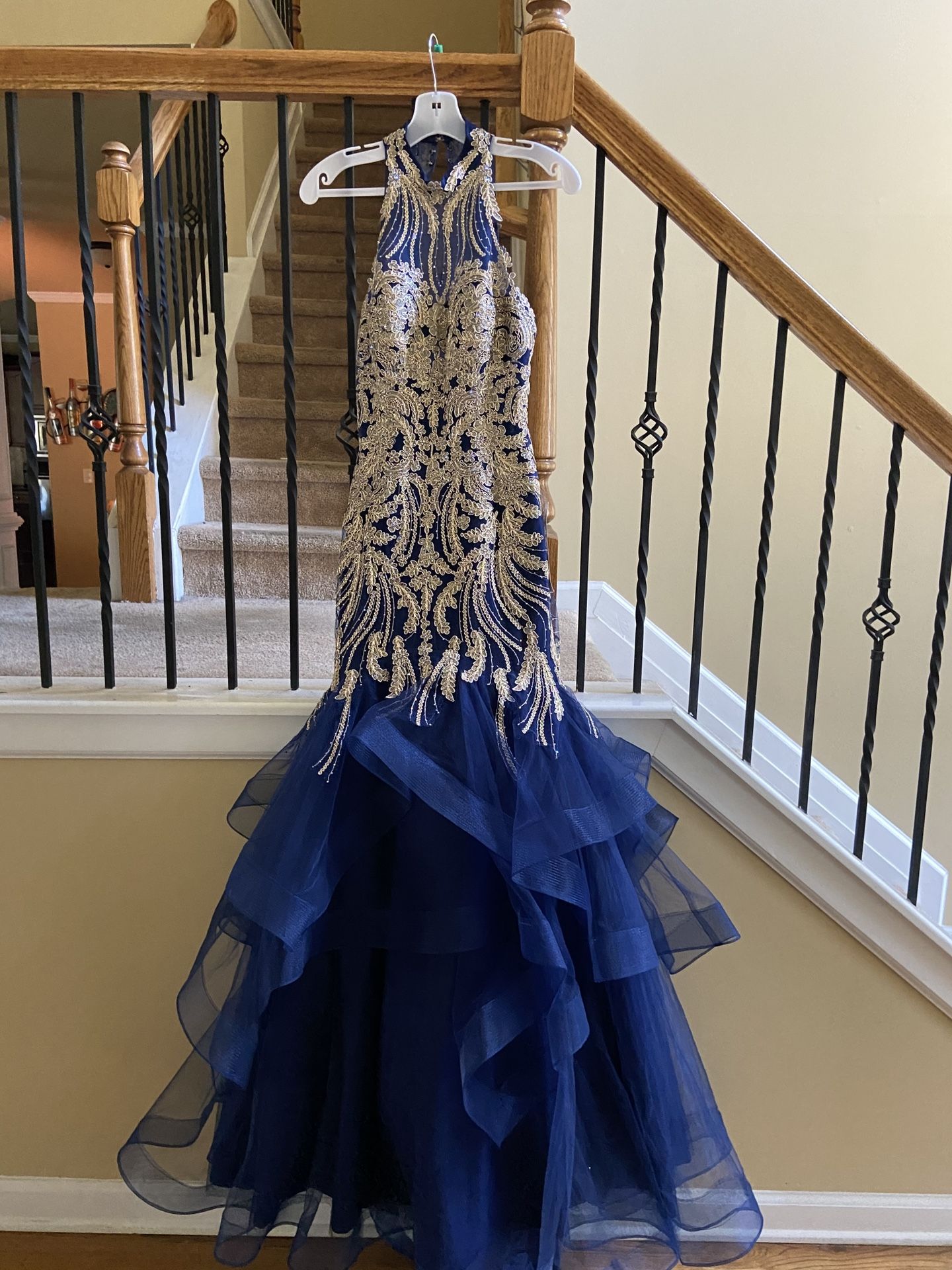 Elegant Royal Blue And Gold Dress 