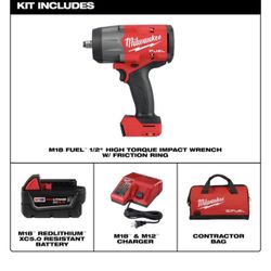 Model # 2967-21B   M18 FUEL 18V Lithium-Ion Brushless Cordless 1/2 in. Impact Wrench w/Friction Ring Kit w/One 5.0 Ah Battery and Bage