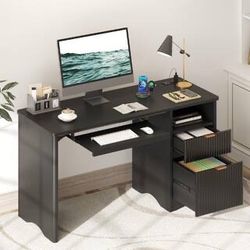 55 in. Black Office Desk with Power Outlets, 2-Storage Drawers and Keyboard Tray