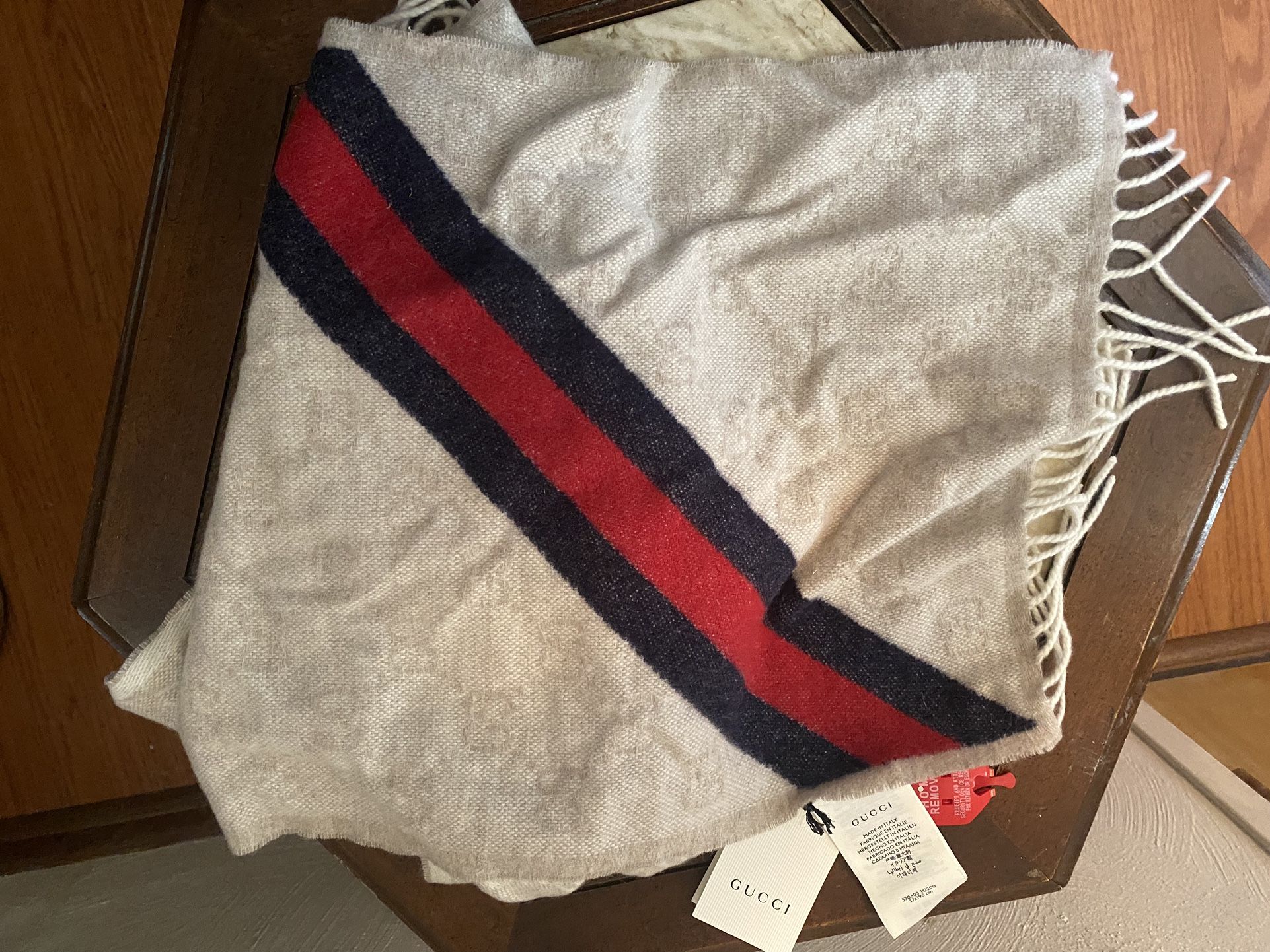Authentic Gucci Monogram GG Wool Scarf Wrap Beige (Brand New With Tags!)