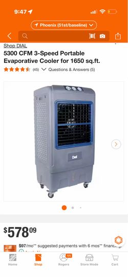 New in box 5300 CFM 3-Speed Portable Evaporative Cooler for 1650 sq.ft