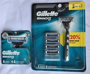 Gillette Mach3 Razor Blade -1 Handle + 9 refills Cartridges 