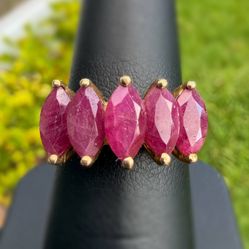 Art Deco Jewelry 10k yellow gold 1.50CTW dyed ruby spike Ring sz 7.00