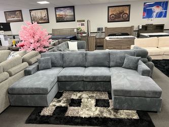 Dark Gray Sofa Sectional w/ Double Chaise