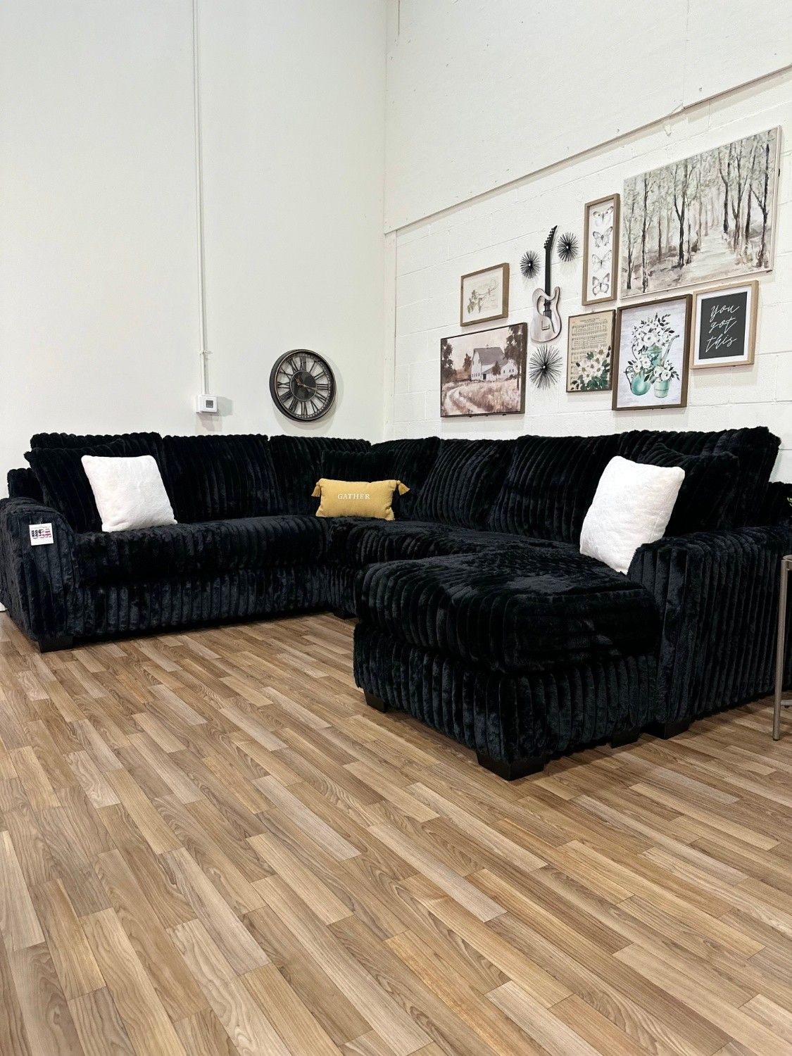 Brand New! Fluffy Black Sectional Couch - Delivery Available