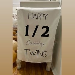 Twin Baby Half Birthday Fabric Banner & Sparkle Candle 