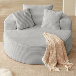 Oversized Round Chair Lounge Chaise Indoor, Upholstered Corduroy Deep Seat Cloud Large Circle Sofa Chair, No Assembly Required, Fluffy Modern Sleeper