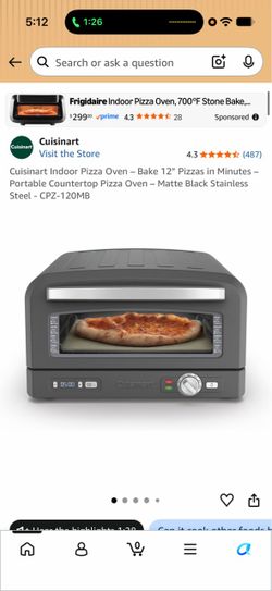 Cuisinart Indoor Pizza Oven – Bake 12” Pizzas in Minutes – Portable Countertop Pizza Oven – Matte Black Stainless Steel - CPZ-120MB Brand New Sealed