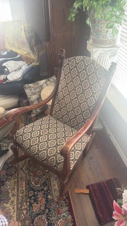 Vintage Wood reclining Armchair with Diamond Pattern Upholstery