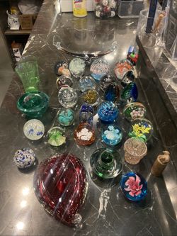 Several Blown Glass And Crystal Paperweights 