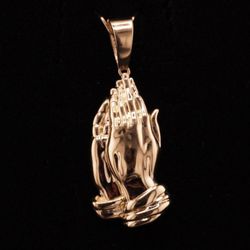 1OKT SOLID YELLOW GOLD PRAYING HANDS PENDANT WITH 10MM BAIL