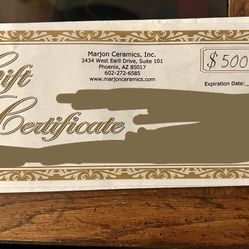 $500 Certificate Marjon Ceramic Store
