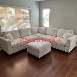 Corduroy Sectional Sofa With Ottoman