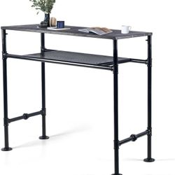 Bar Table 47" High Top, Bar Height Pub Table Sofa Console Table Rectangular Kitchen & Dining Coffee Table, Heavy Duty Metal Pipe, Marble Top, Vintage 