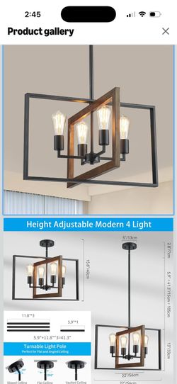 XINGQI Modern Chandelier 4-Light Farmhouse Kitchen Island Light Fixtures Black Cross Chandeliers for Dining Room Living Room, Metal Hanging Pendant Li